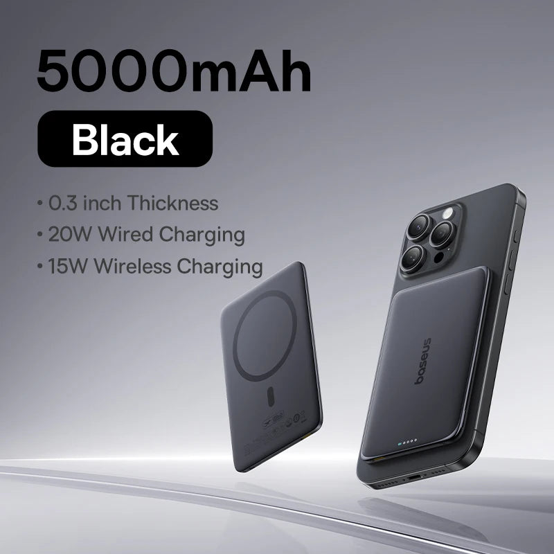 Baseus 5000mAh Magnetic Power Bank 15W Wireless 20W Wired Charging Thin Card-Sized Slim Portable Powerbank for iPhone