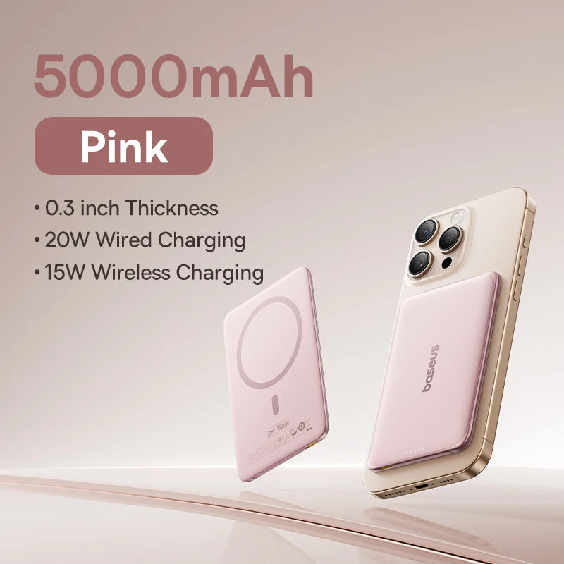 Baseus 5000mAh Magnetic Power Bank 15W Wireless 20W Wired Charging Thin Card-Sized Slim Portable Powerbank for iPhone