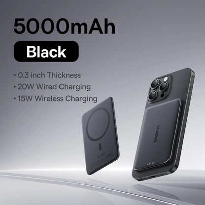 Baseus 5000mAh Magnetic Power Bank 15W Wireless 20W Wired Charging Thin Card-Sized Slim Portable Powerbank for iPhone