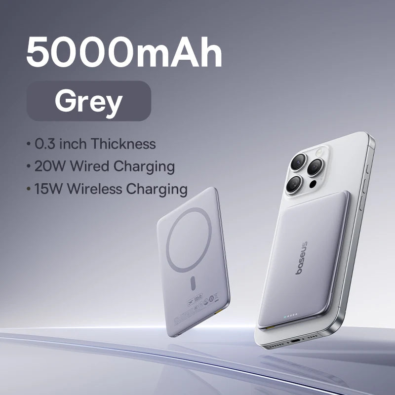 Baseus 5000mAh Magnetic Power Bank 15W Wireless 20W Wired Charging Thin Card-Sized Slim Portable Powerbank for iPhone