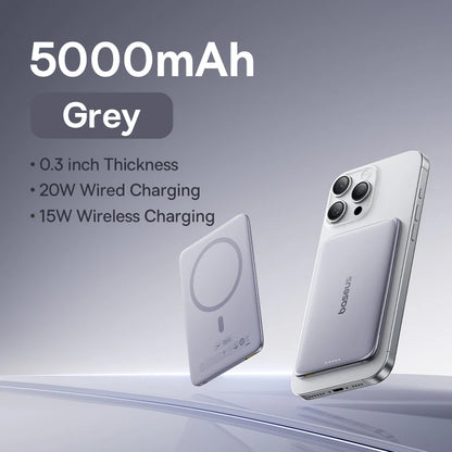Baseus 5000mAh Magnetic Power Bank 15W Wireless 20W Wired Charging Thin Card-Sized Slim Portable Powerbank for iPhone