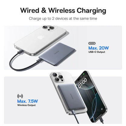 Baseus 5000mAh Magnetic Power Bank 15W Wireless 20W Wired Charging Thin Card-Sized Slim Portable Powerbank for iPhone